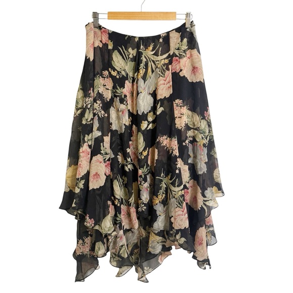 Lauren Ralph Lauren Dresses & Skirts - Vintage Ralph LaurenSilk Floral Fairy Skirt Black Romantic Cottagecore Size 12